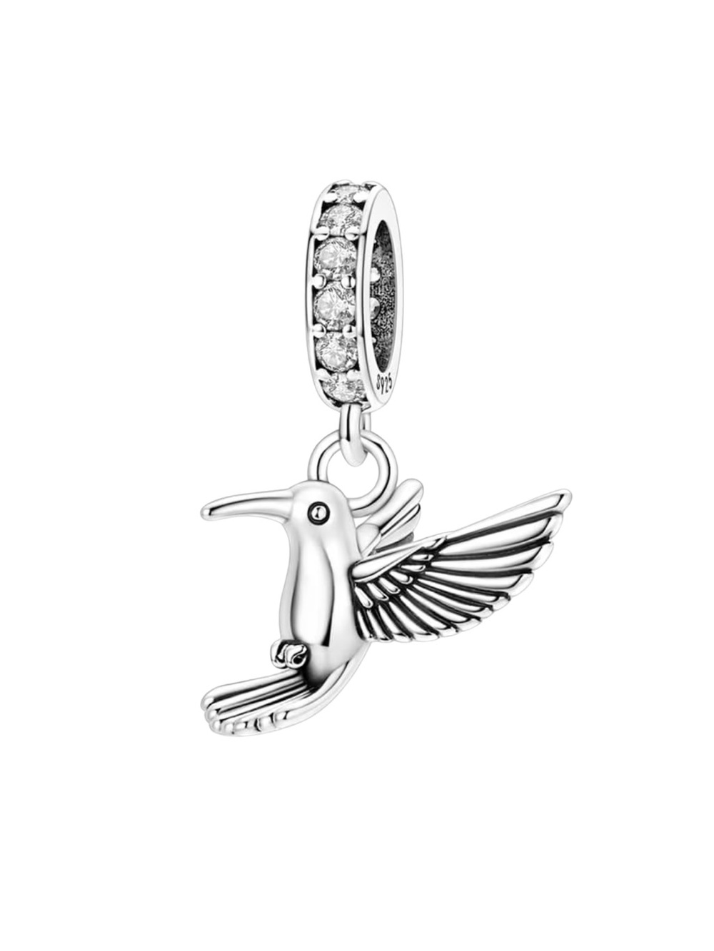 Sterling Silver Hummingbird Dangle Charm Sparkling CZ Bird